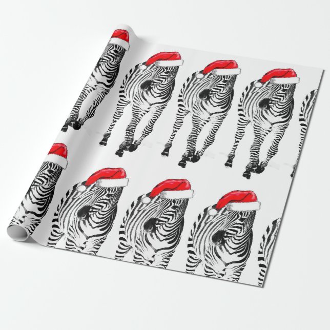 Papier Cadeau Zebra in Santa wrapping paper (Déroulé)
