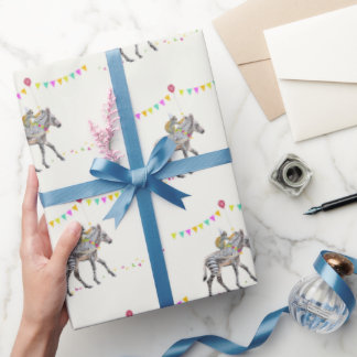 Papier Cadeau Zebra Monkey Balloon Party gift wrapppaper