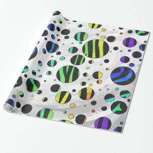 Papier Cadeau Zebra Polka Dot noir et arc-en-ciel