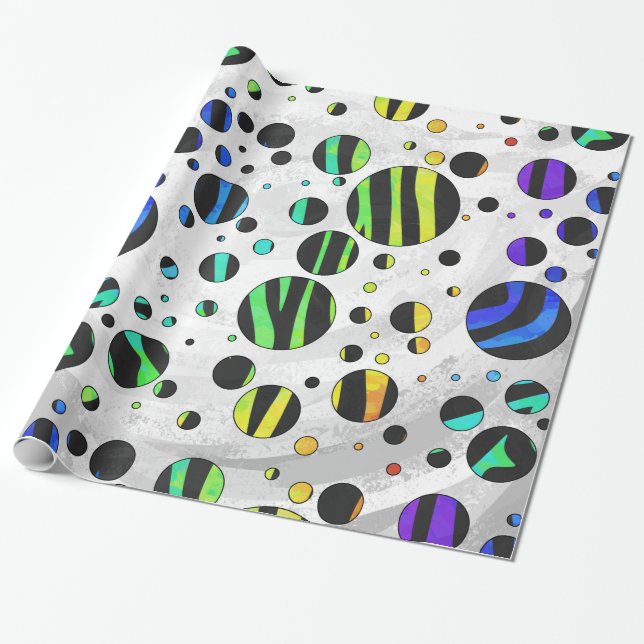 Papier Cadeau Zebra Polka Dot noir et arc-en-ciel (Déroulé)