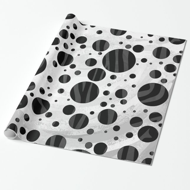 Papier Cadeau Zebra Polka point noir et gris impression (Déroulé)