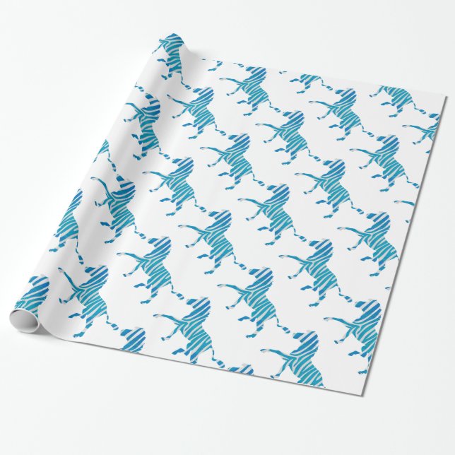Papier Cadeau Zebra Silhouette Bleu et Blanc (Déroulé)