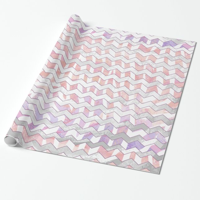 Papier Cadeau Zèbre Rose et Blanc Chevron (Déroulé)