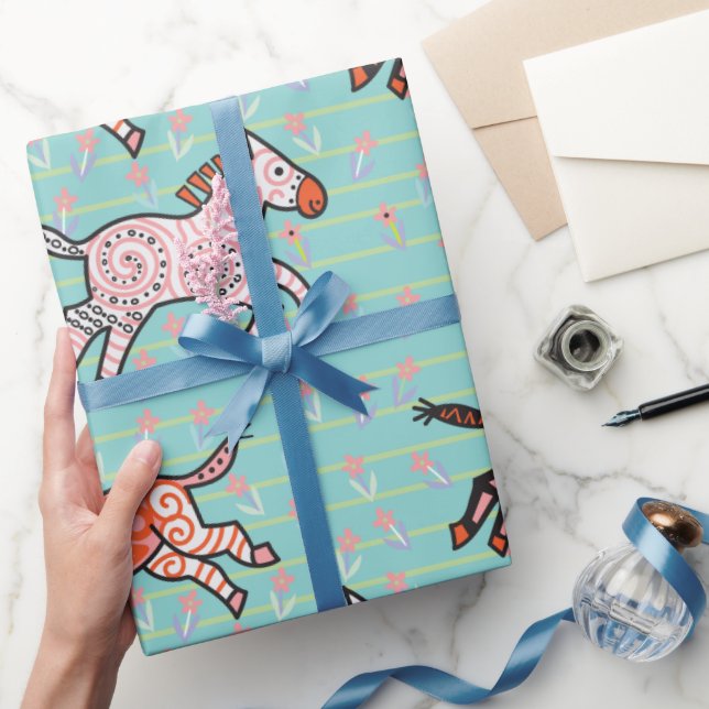 Papier Cadeau Zèbres stylisés Whimsical et ludique (Cadeaux)
