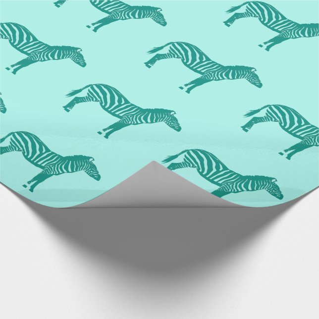 Papier Cadeau Zèbres - Turquoise et Aqua (Coin)
