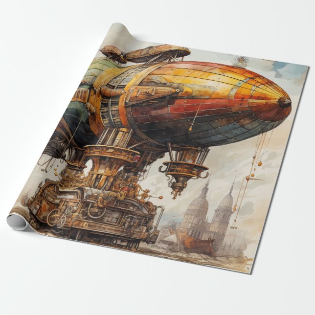 Papier Cadeau Zeppelin Steampunk Vintage (Déroulé)
