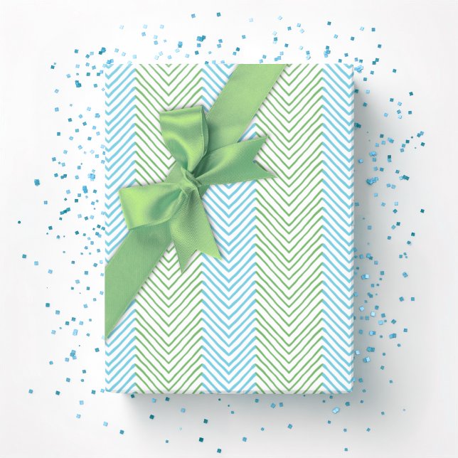 Papier Cadeau Zeta Chevron Stripe in Green and Aqua (Créateur téléchargé)