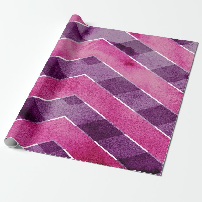 Papier Cadeau Zigzag pourpre rose abstrait de Chevron (Déroulé)