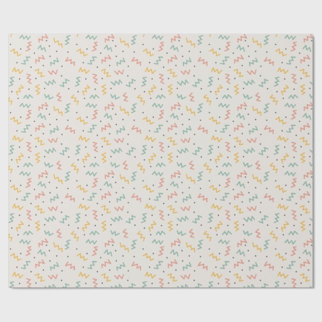 Papier Cadeau Zigzag Rétro et Points en Sarcelle Moutarde et Cor (Plat)