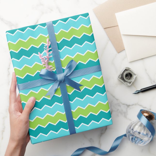 Papier Cadeau Zigzag vert et bleu éergetique pour Cérébration (Cadeaux)