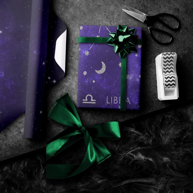 Papier Cadeau Zodiac Purple Libra | Horoscope d'astrologie cosmi (Créateur téléchargé)