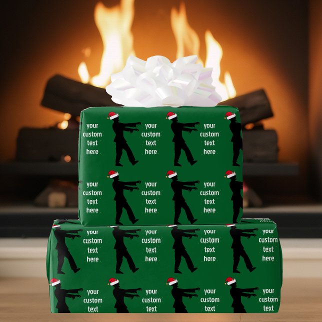 Papier Cadeau Zombie de Noël personnalisé vert (Créateur téléchargé)