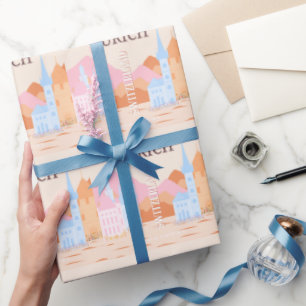 Papier Cadeau Zurich Travel Art, Suisse, Retro Travel Art