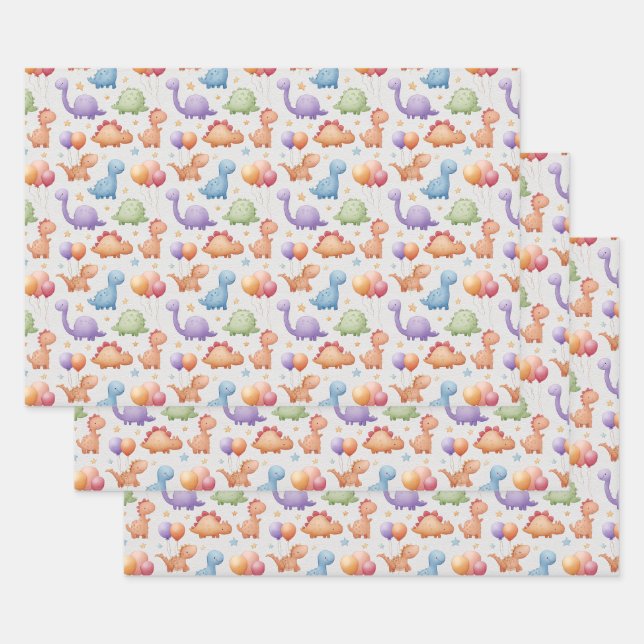 PAPIER CADO POUR BÉBÉ DINOSAURES A L'AQUARELLE (Lot)