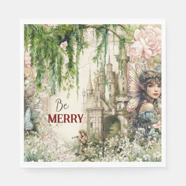 Papier Château de Fées "Soyez Joyeux" Serviette – Bois En (Devant)