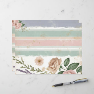 Papier Craft Floral Rayé Pastel Rose pour Scrapboo