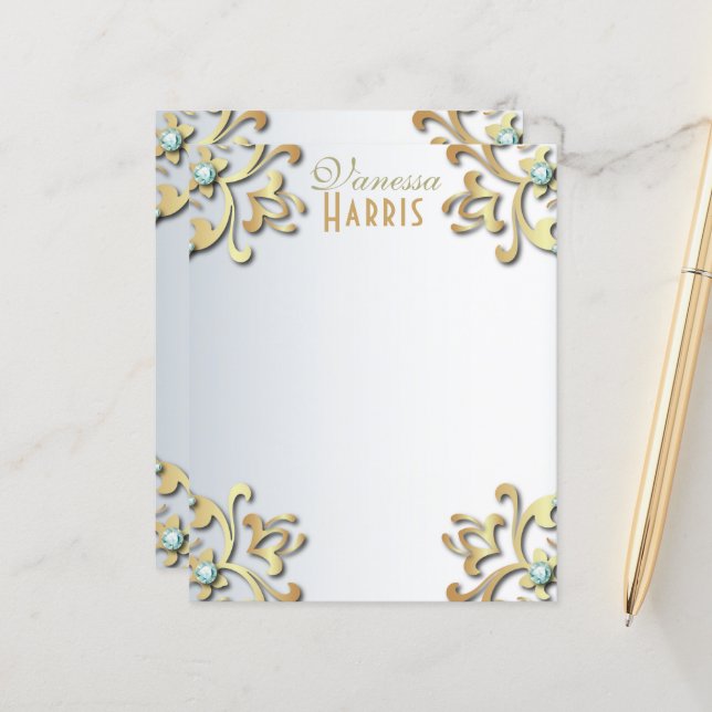 Papier de bordure en filigrane baroque en or éléga (Devant/Arrière en situation)