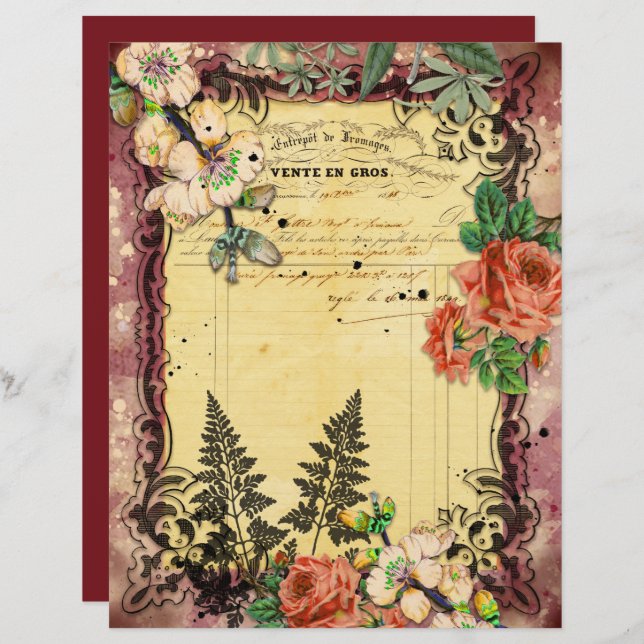 Papier de cadrage Ephemera vintage Bourgogne (Devant / Derrière)