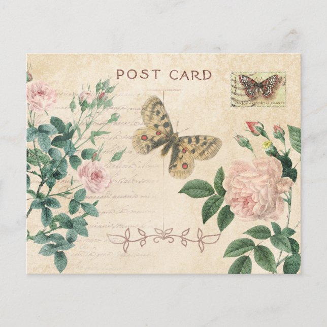 Papier de carte postale rose rose Vintage (Devant)