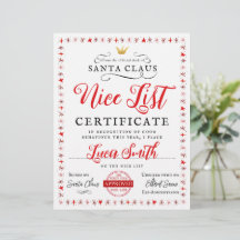 Papier de certificat de Noël Nice Liste