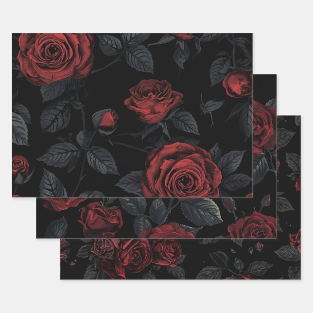 Papier de découpage floral gothique foncé – Rose r (Lot)