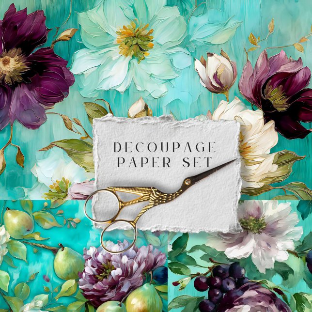 Papier de découpage floral sarcelle et prune vinta (Créateur téléchargé)