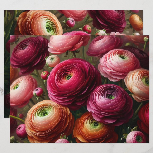 Papier de découpage Ranunculus Bourgogne (Devant / Derrière)