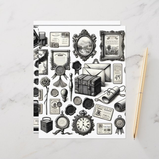 Papier de découpe et de collage en ligne Ephemera  (Devant/Arrière en situation)