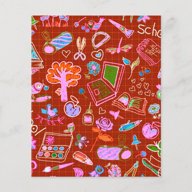 papier de fond de scrapbook thème école rouge (Devant)