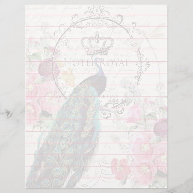 papier de fond paon et fleurs de printemps (Devant)