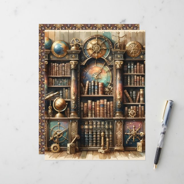 Papier de la bibliothèque Celestial Steampunk (Devant/Arrière en situation)