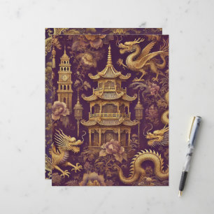 Papier de la Chinoiserie Vintage violet et or