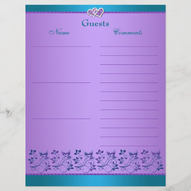 Papier de livre d'or floral violet et sarcelle (Devant)