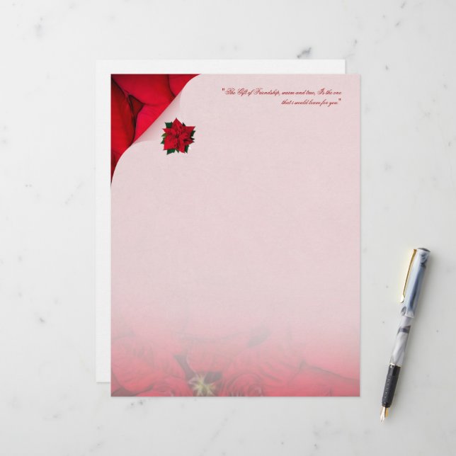 Papier de Noël Rouge Poinsettia (Devant/Arrière en situation)