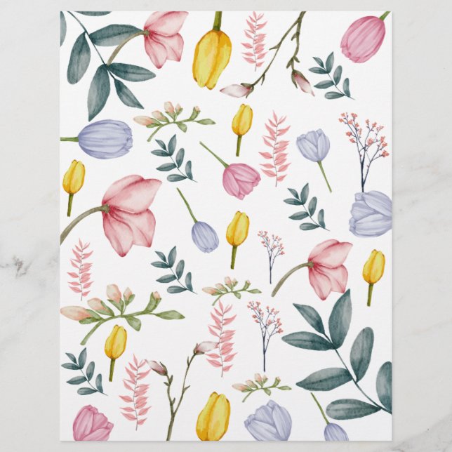 Papier de rebut de fleur d'aquarelle numérique (Devant)