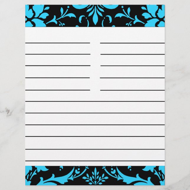 Papier de recette assorti turquoise et noire Damas (Devant)