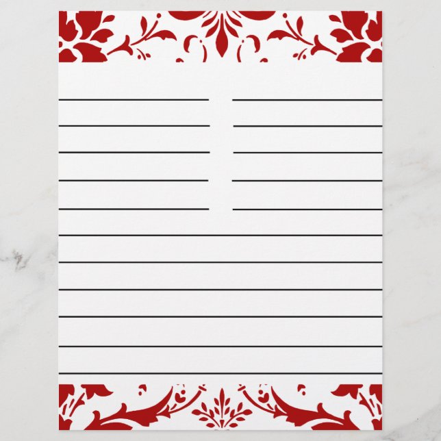 Papier de recette personnalisé Damask rouge (Devant)