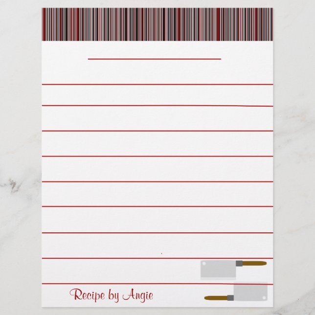 Papier de recette rayures rouges Cuisine - Avec de (Devant)