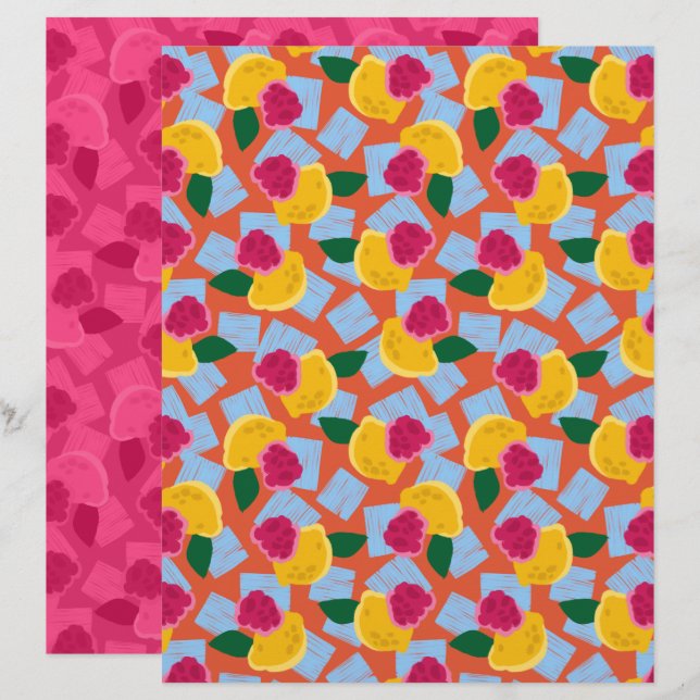 Papier de scrapbook de limonade à la framboise gla (Devant / Derrière)