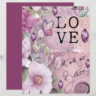 Papier de scrapbook d'éphémère d'amour rose poussi