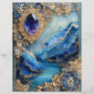 Papier de scrapbook Junk Journal Paysage Or Bleu
