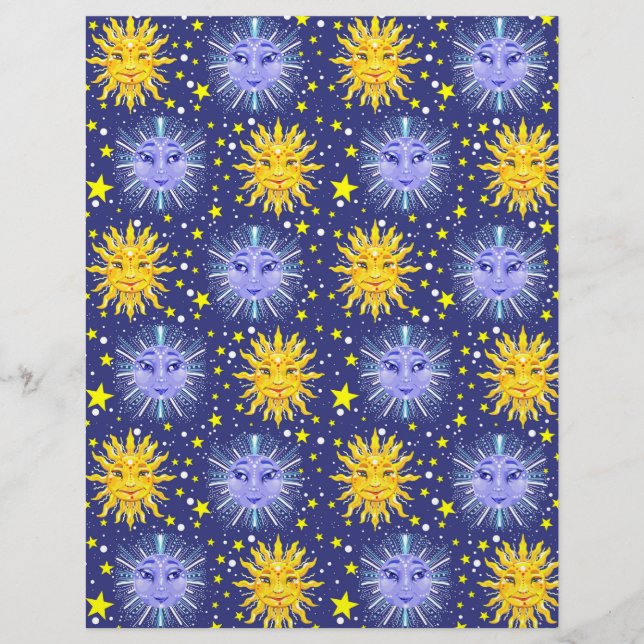 Papier de scrapbook Sun Moon Stars 8,5x11 (Devant)