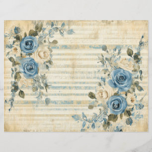 Papier de scrapbook vintage à fleurs blanches et b