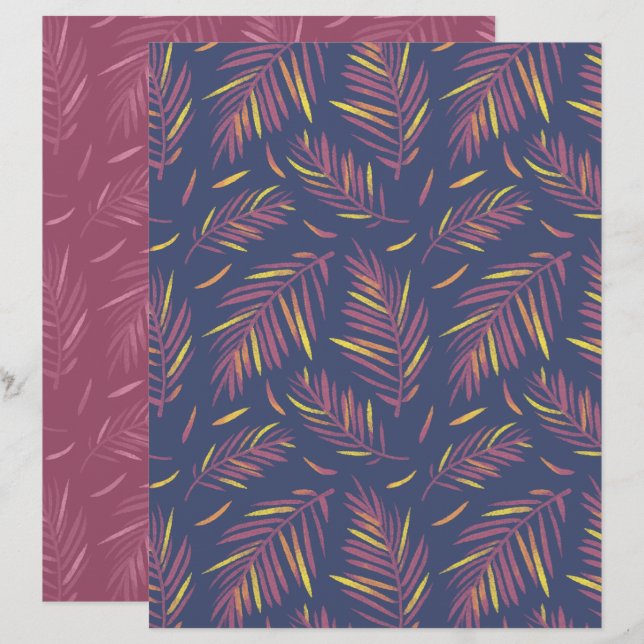 Papier de scrapbook violet palm (Devant / Derrière)