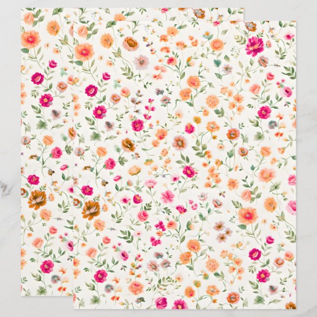 Papier de scrapbooking à motif de fleurs sauvages  (Devant / Derrière)