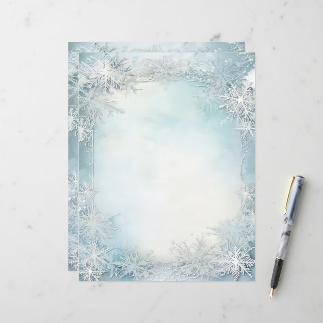 Papier de scrapbooking à motif de flocon de neige  (Devant/Arrière en situation)