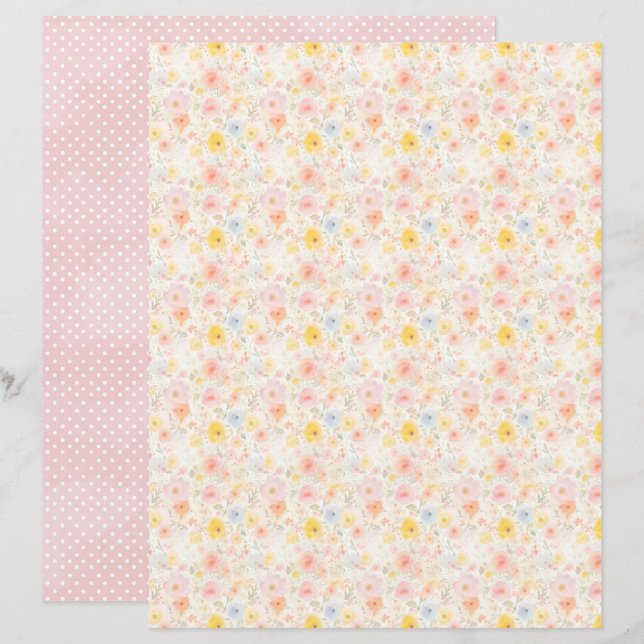Papier de scrapbooking à motif floral de Pâques vi (Devant / Derrière)