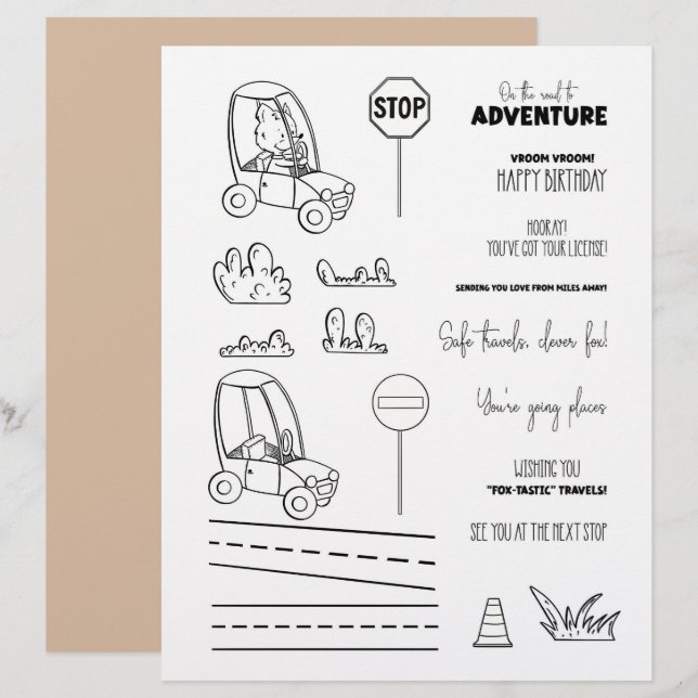 Papier de scrapbooking de voiture de renard mignon (Devant / Derrière)