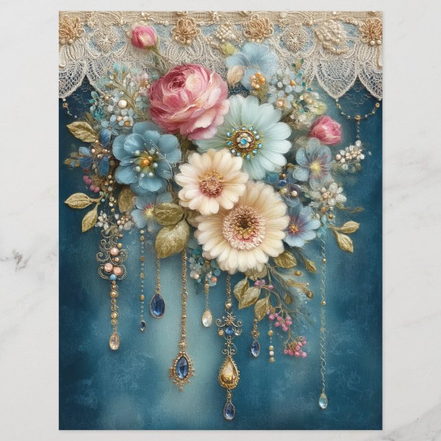 Papier de scrapbooking fleur bleue sarcelle pour j (Devant)