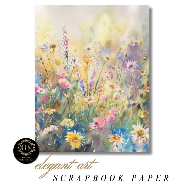 Papier de scrapbooking - Fleurs sauvages aquarelle (Scrapbook Paper with Pastel Watercolor Wildflower Art Design)